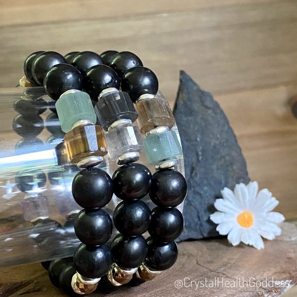 Shungite Fluorite Golden Pyrite Bracelet - Picture 8 of 9